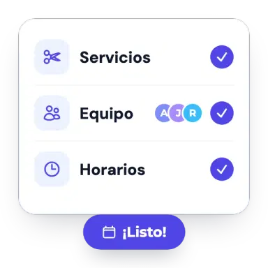 Servicios, equipo y horarios configurados en Zunida
